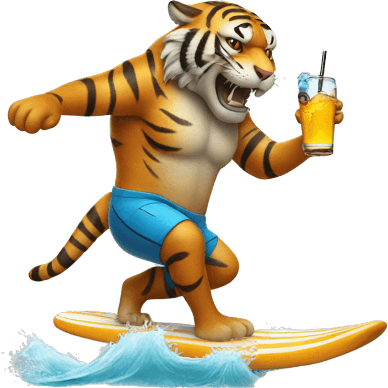 Tiger surfing with a drink in its hand  emoji