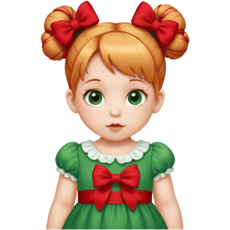 baby gir with  1 bunns bow   red blond mix hair  in green dress  emoji