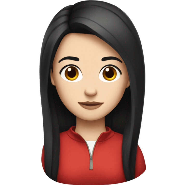 White girl red half zip black hair emoji