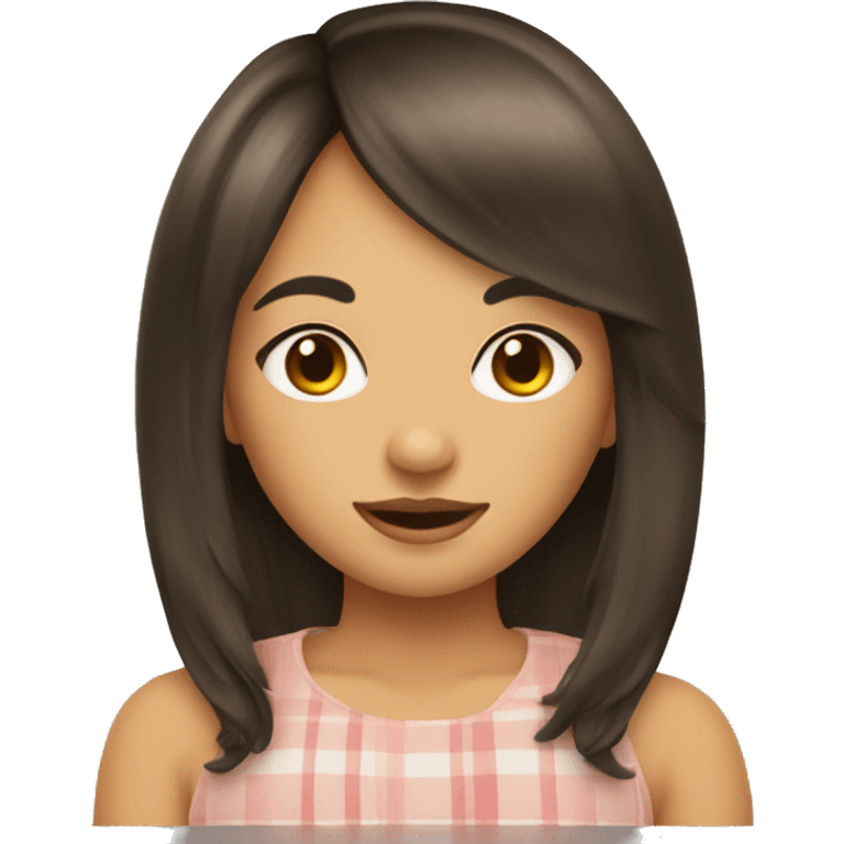 small cottage with a brunette girl with curtain bangs  emoji