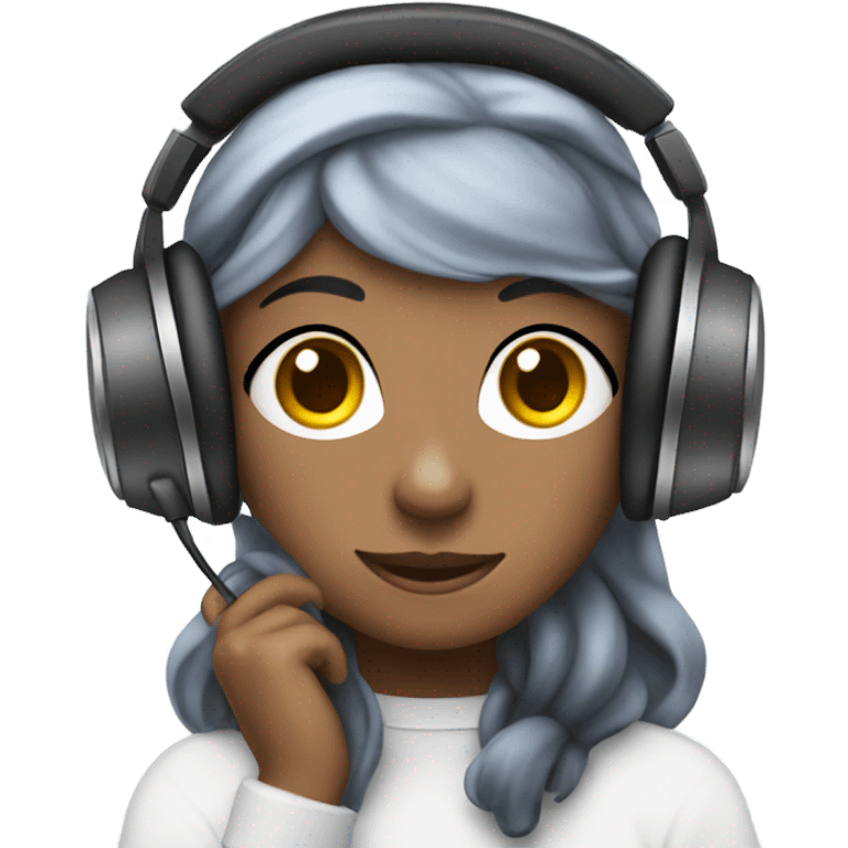 a girl with laptop & headphone, clouds in background with cute emojis emoji