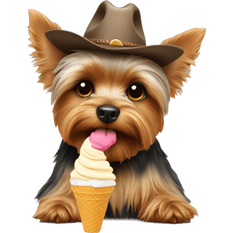 yorkie with cowboy hat eating ice cream  emoji