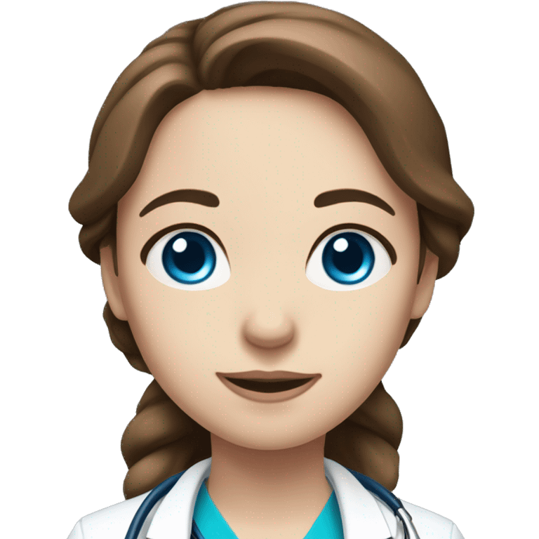 female doctor with medium brown hair, blue eyes, pale skin and a blue stethoscope  emoji