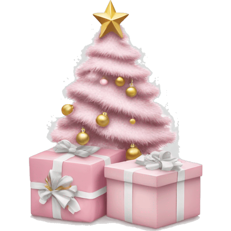 Light pink Christmas gifts under a white Christmas tree  emoji