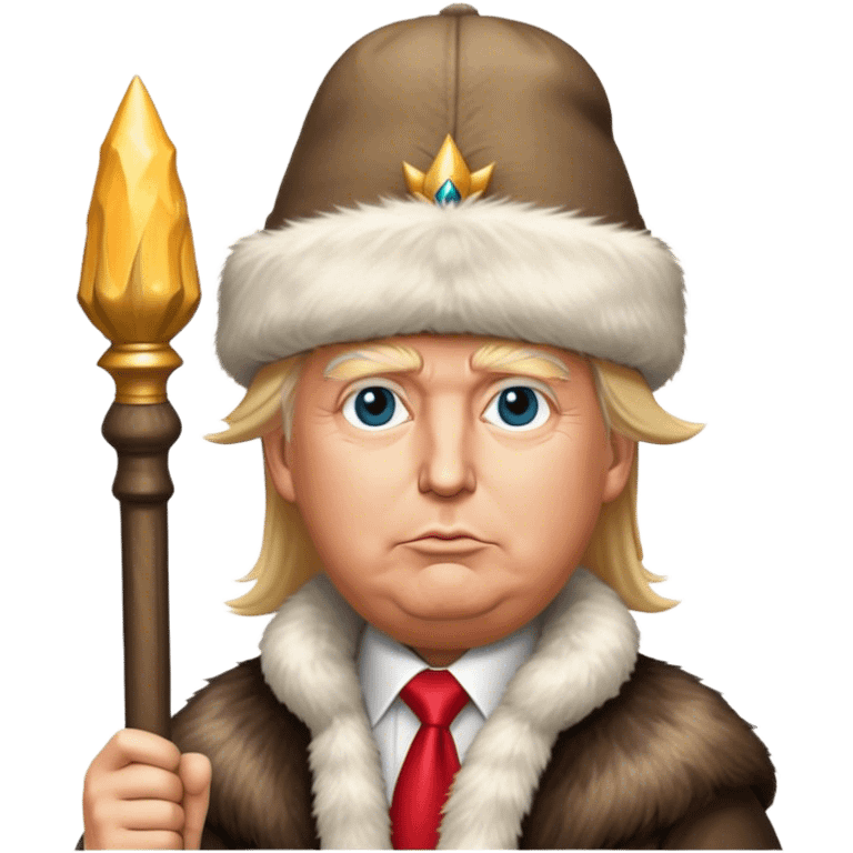 Donald Trump is a king in a fur hat, holding a staff
realistic emoji