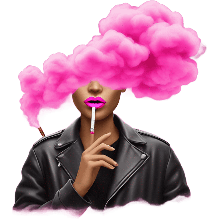 Neon pink lips are blowing smoke, and a cigarette is in her mouth emoji