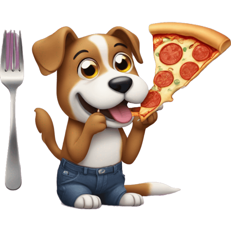 Dog eating pizza with a fork emoji