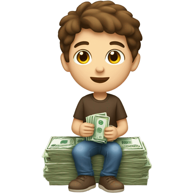 brown haired boy indoors money emoji