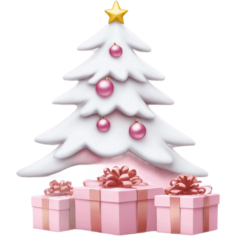 Light pink Christmas gifts under a white Christmas tree  emoji