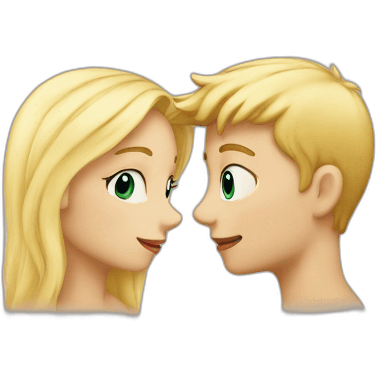 A blond boy who kisses a pretty blonde girl with a heart above their heads  emoji