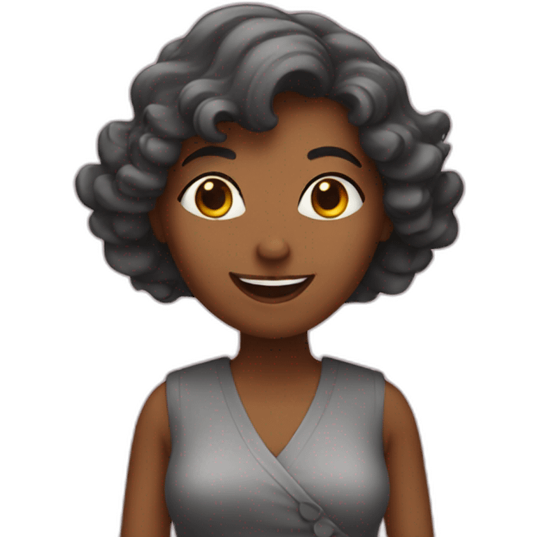 A woman greets emoji