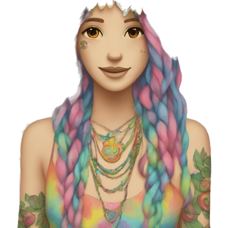 Tie dye hippie person flower crown tattoos hemp leaves emoji