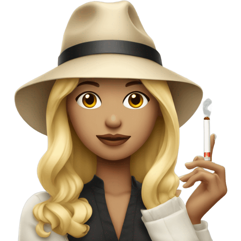 blonde girl in stylish hat with cigarette emoji