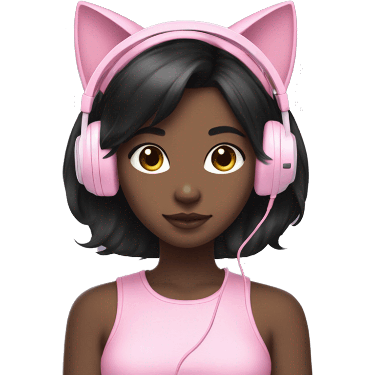 Black hair girl with pastel pink gaming headset that has cat ears  emoji