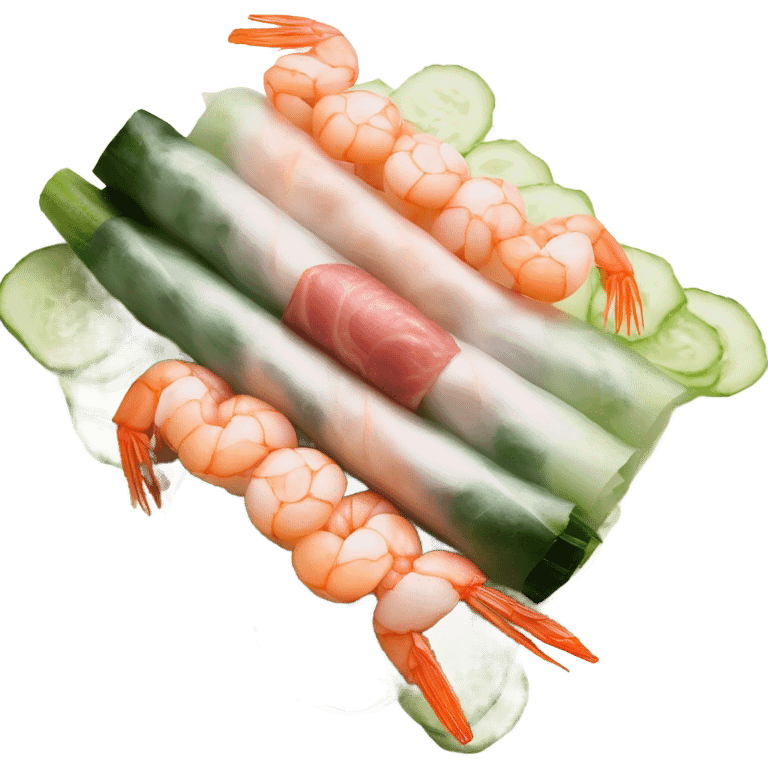 meat, shrimp, vegetables, cucumber rolled in rice paper emoji