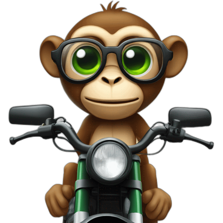 Monkey with green eyes and spectacles on motorbike emoji