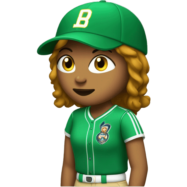 Chica con remera verde castaña y sports emoji