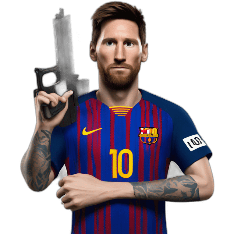 Messi holds a gun emoji