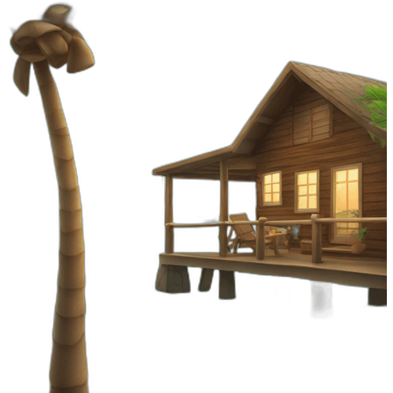 waterfront Cabin with palm tree and sea emoji