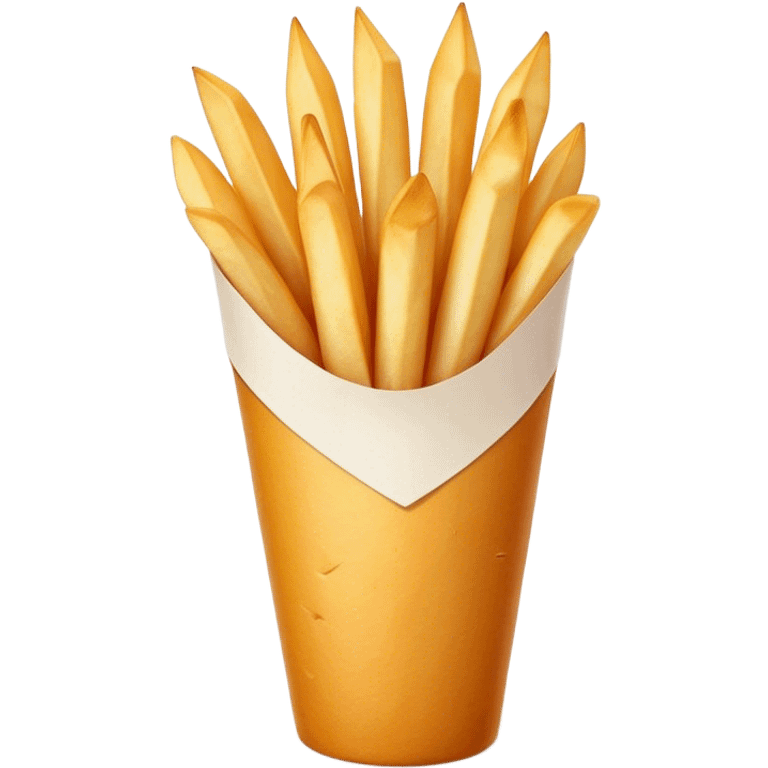 Belgian Fries Cinematic Realistic Belgian Fries Dish Emoji, depicted as a generous serving of crispy fries neatly presented in a white paper cone, rendered with vivid textures and appetizing, natural lighting. emoji