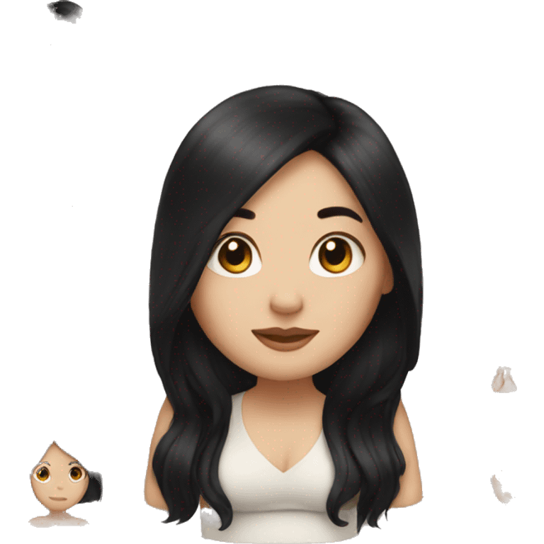 white woman, long black hair, 8 months pregnant emoji