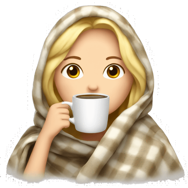 Blonde girl inside a blanket sipping coffee eyes closed emoji