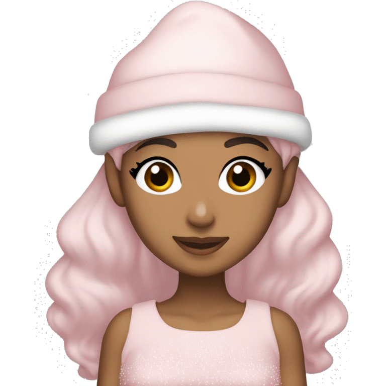 Ariana grande in a light pink christmas outfit  emoji