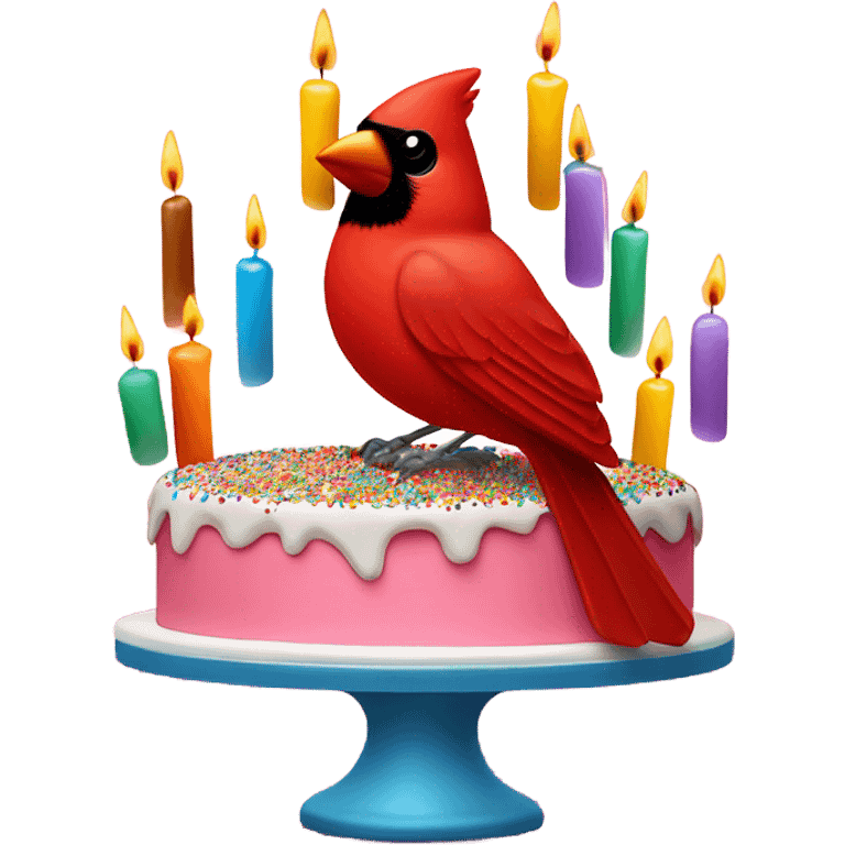 Red cardinal with birthday cake emoji