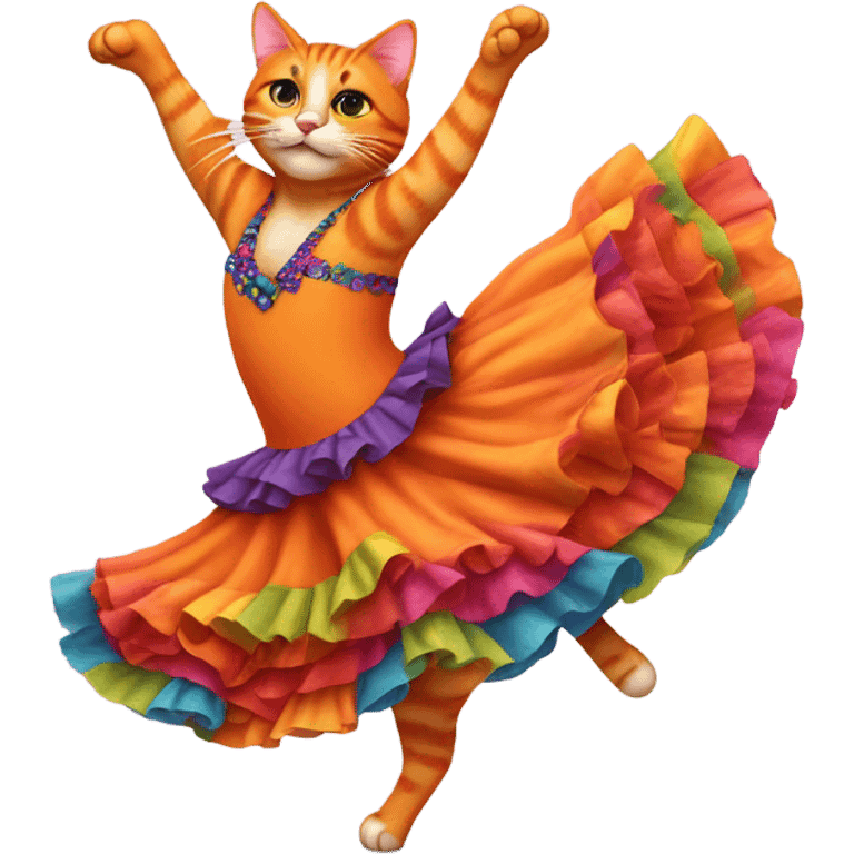 Orange Cat in flamenco dress dancing the flamenco emoji