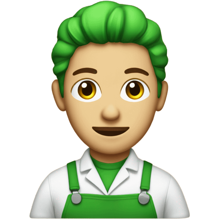 barista in green apron with peashooter emoji