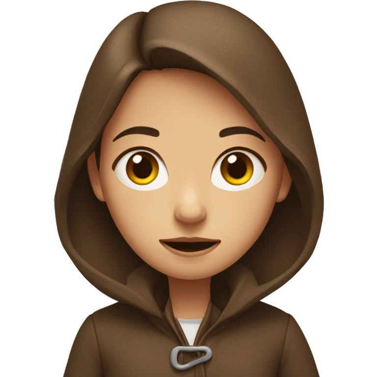 Girl in a brown coat with brown hair frowning emoji