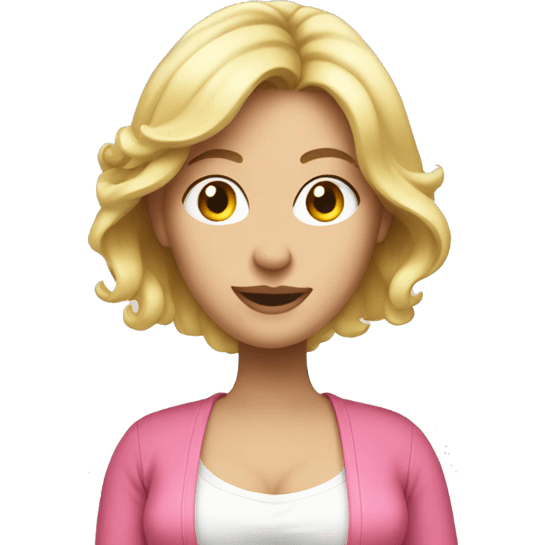 pregnant blonde with open belly, white top and pink cardigan emoji