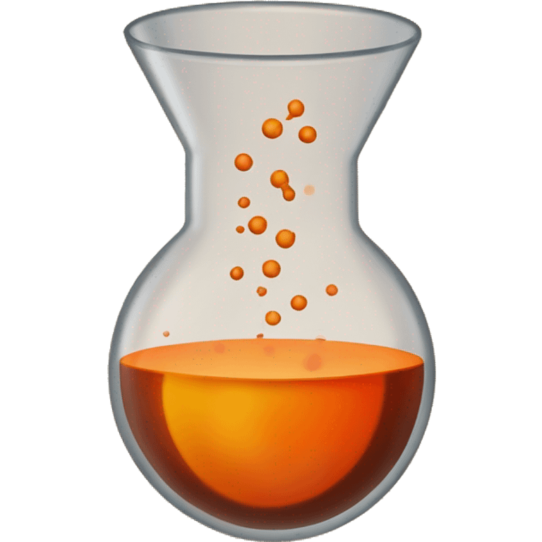 Redish Brown Bromine with an orange aroma in a circular beaker with a tan cork in the top of the beaker emoji