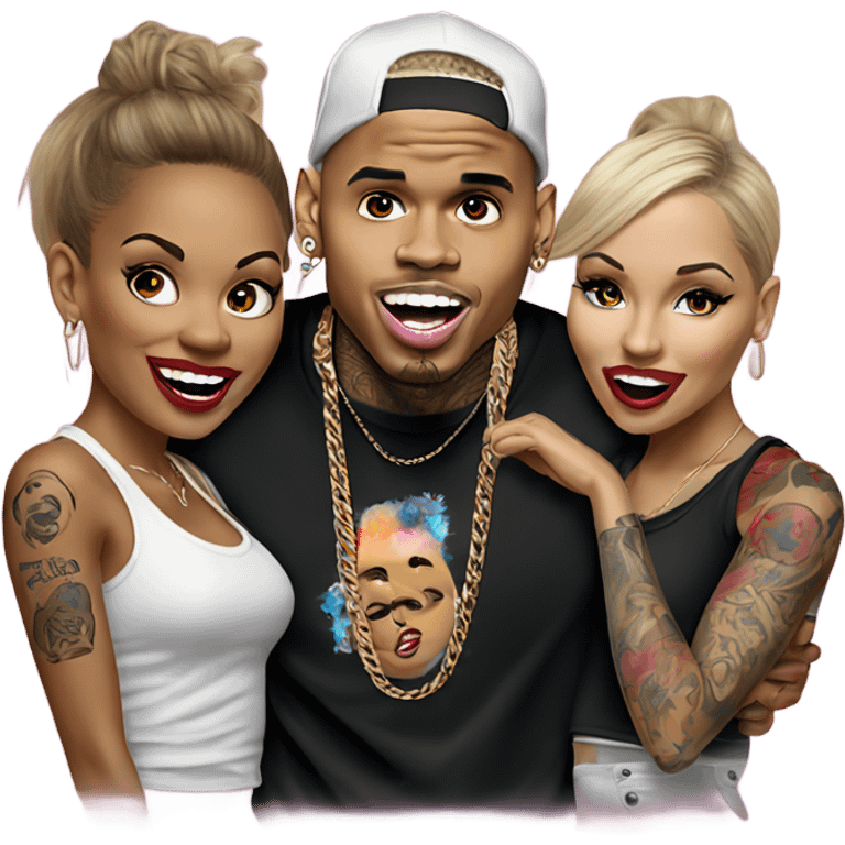 Hyper Realistic Chris Brown  singing with 2 female tattooed dancers emoji