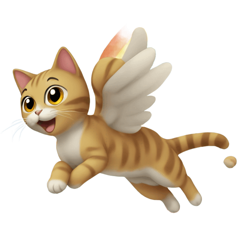 Cat flying on a rainbow emoji