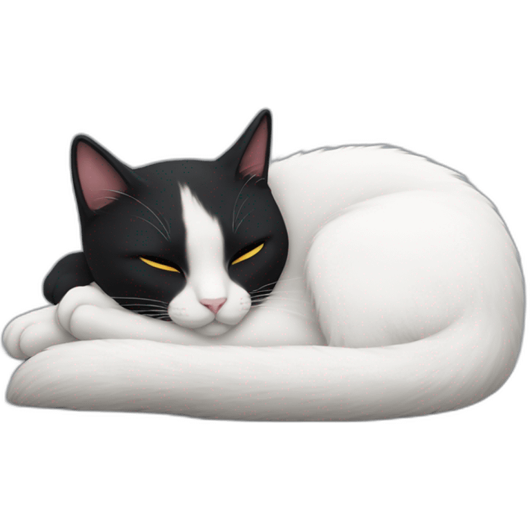 Totally white cat sleeping near by totally black cat emoji