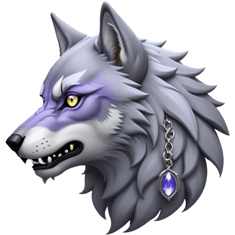 Cinematic Noble Werewolf Portrait Emoji, Formidable and majestic, with a powerful lupine silhouette in moonlit grays and silvers, featuring piercing, wise eyes and a dignified snarl that hints at untamed strength, simplified yet intricately detailed, glowing with a soft, lunar outline that encapsulates the noble duality of feral instinct and loyal guardianship! emoji