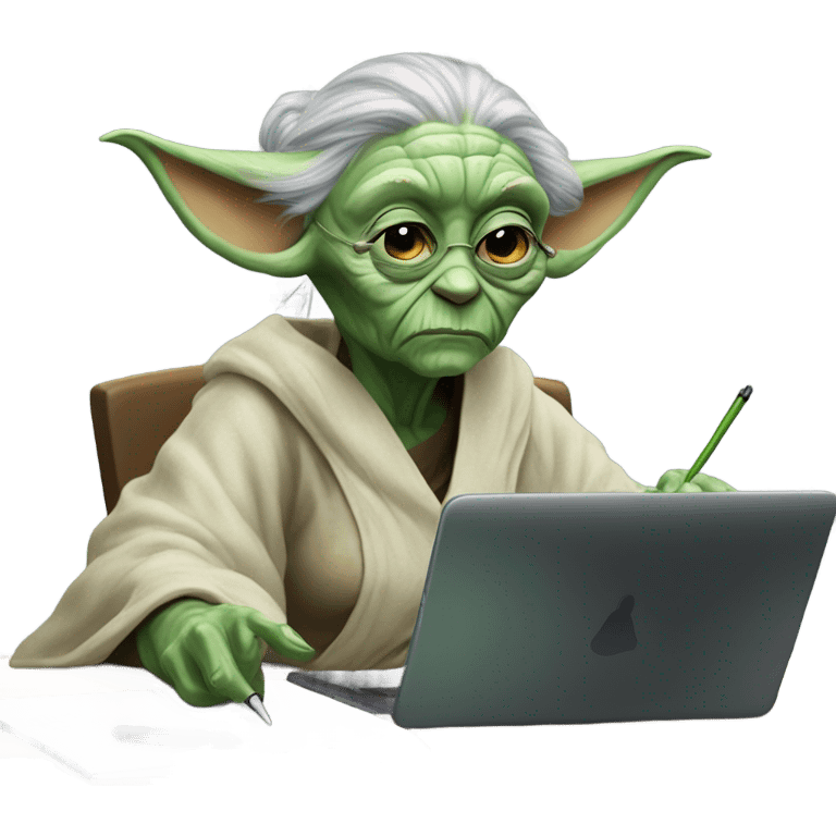 female old master Yoda draws on a graphics tablet emoji