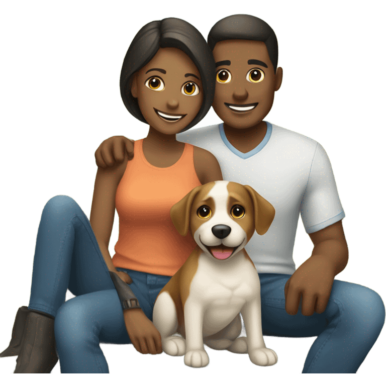 smiling couple with dog outdoors emoji