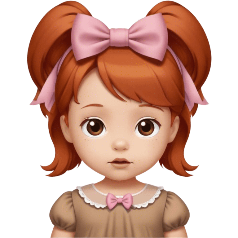 baby girl with reddish blunt hair and with and 2 bows brown dress emoji