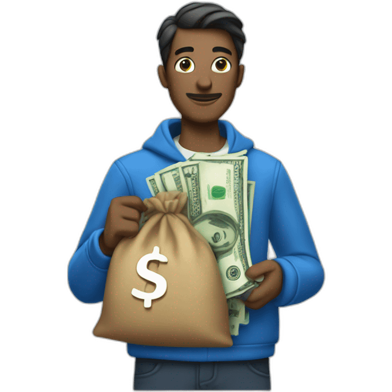 man with money bag in blue cloths emoji