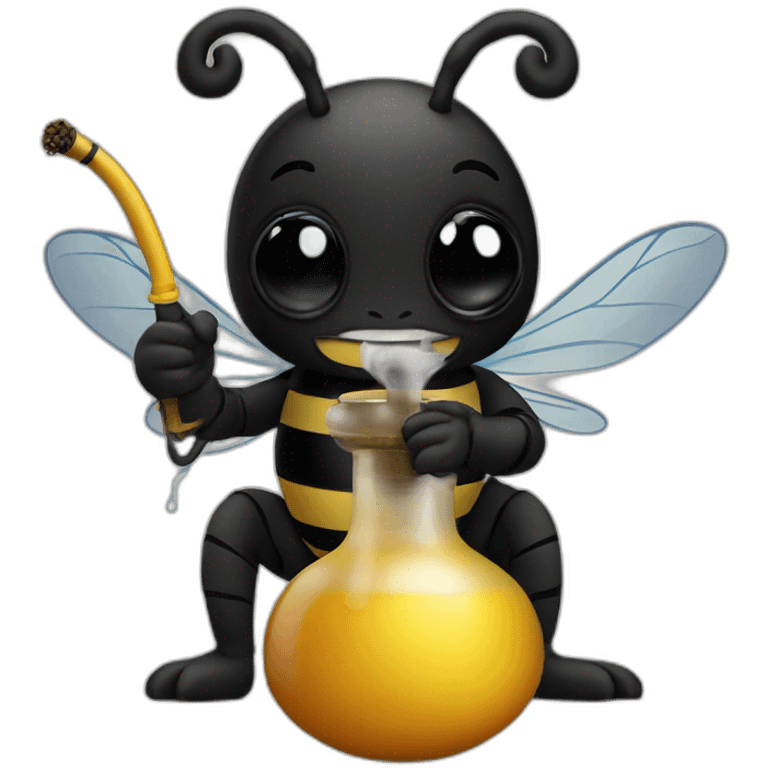 a black bee holds a hookah in its paws and smokes it through a pipe emoji