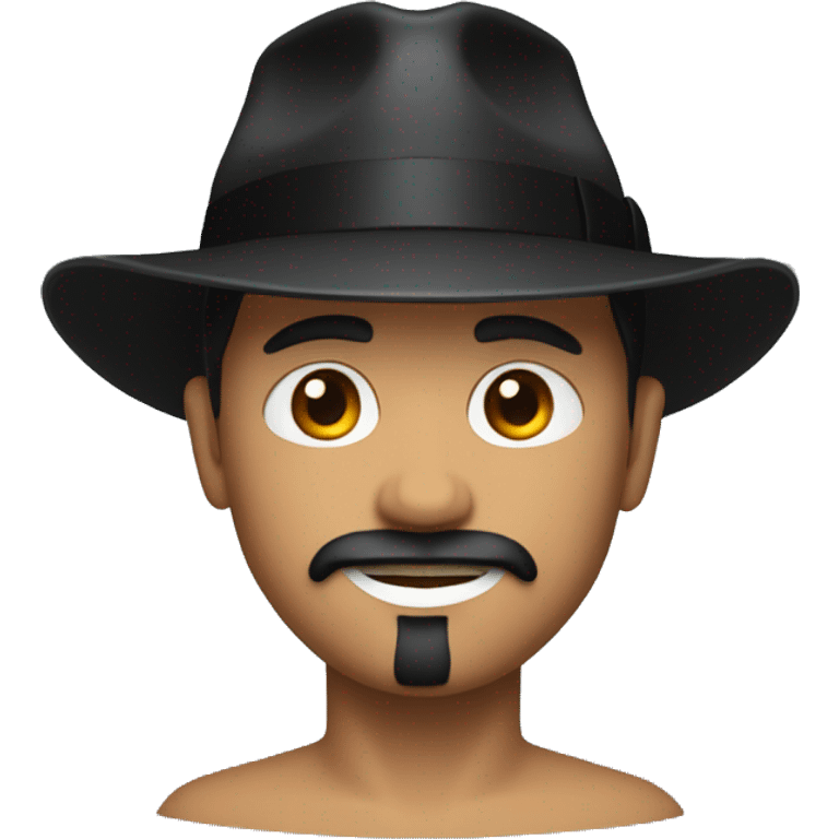 Man with bright red skin, black fedora and black goatee emoji