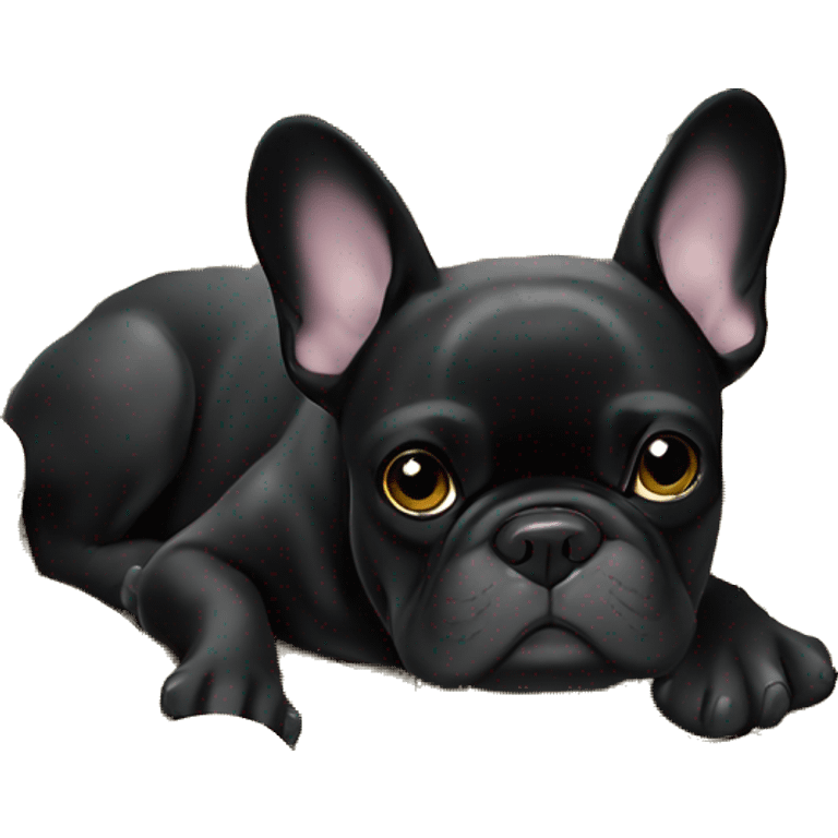 Black-and-tan French bulldog laying on gold coins emoji