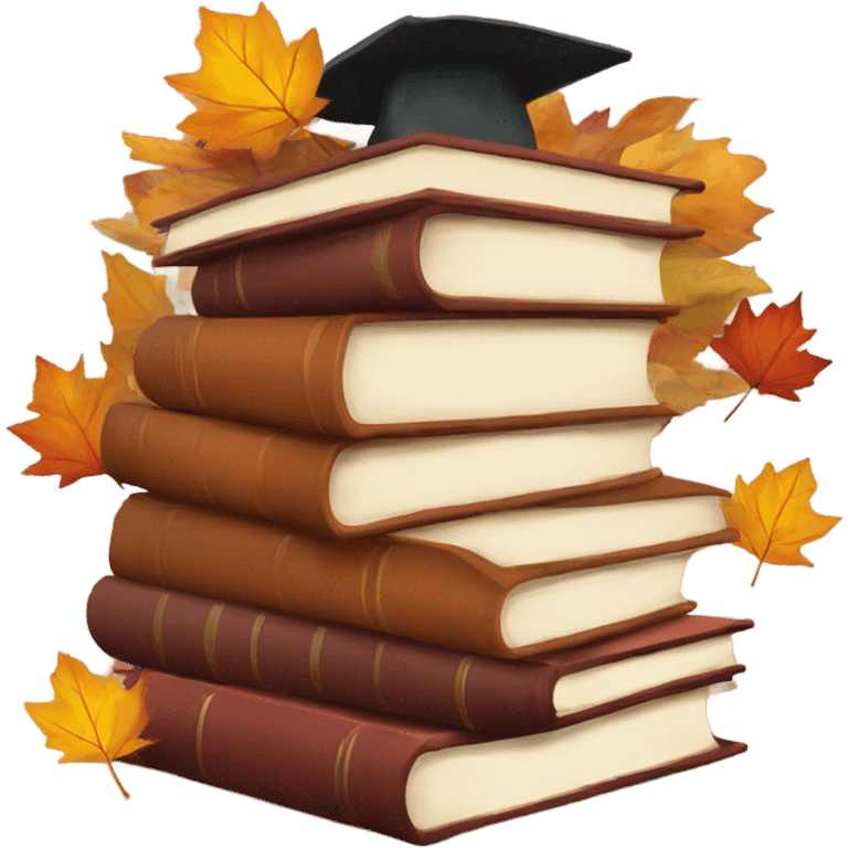  A stack of books with autumn leaves around. emoji