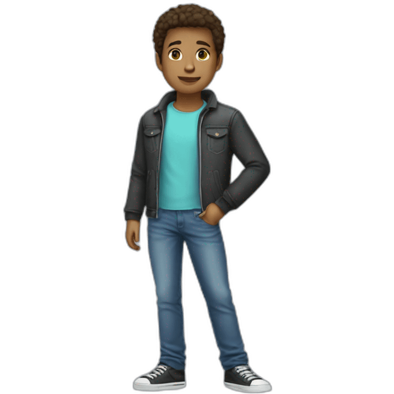 Full body teen male with jeans, t-shirt, and a jacket emoji