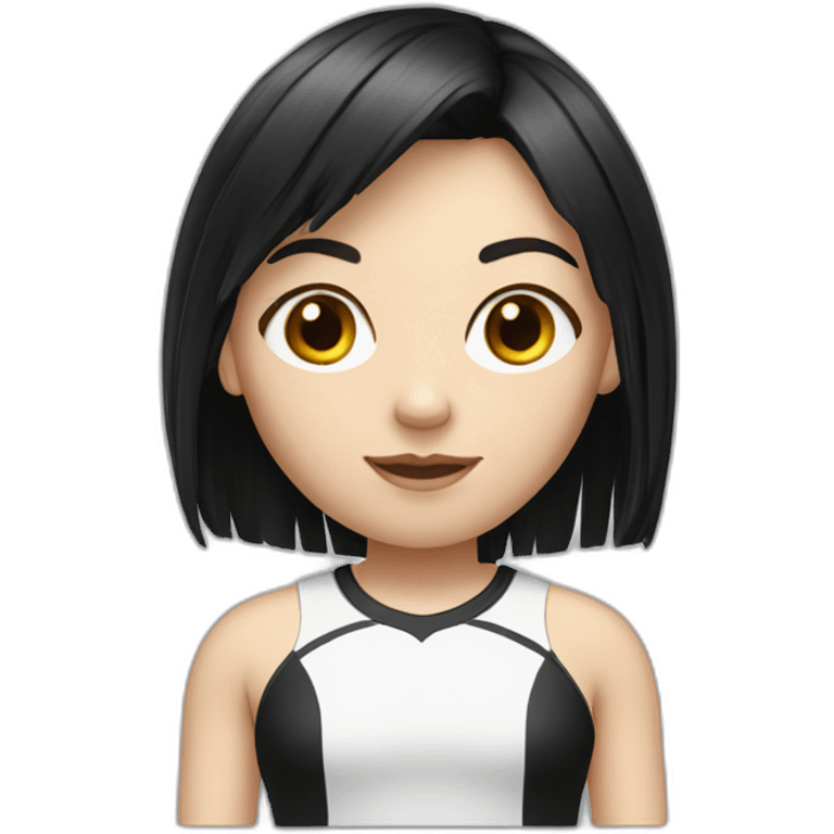 A white girl with black hair and a fringe in a sport outfit emoji