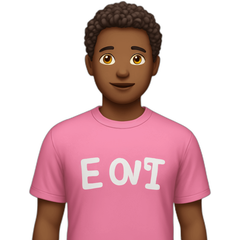 boy in pink t-shirt with letters idea on the chest emoji