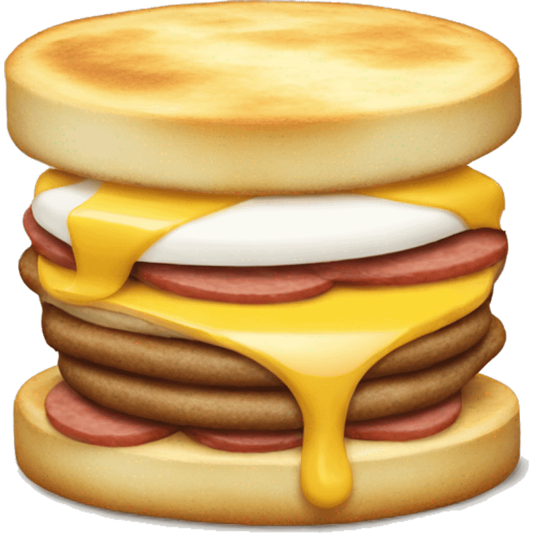 A breakfast sandwich made of griddle cakes. with sausage and cheese. emoji