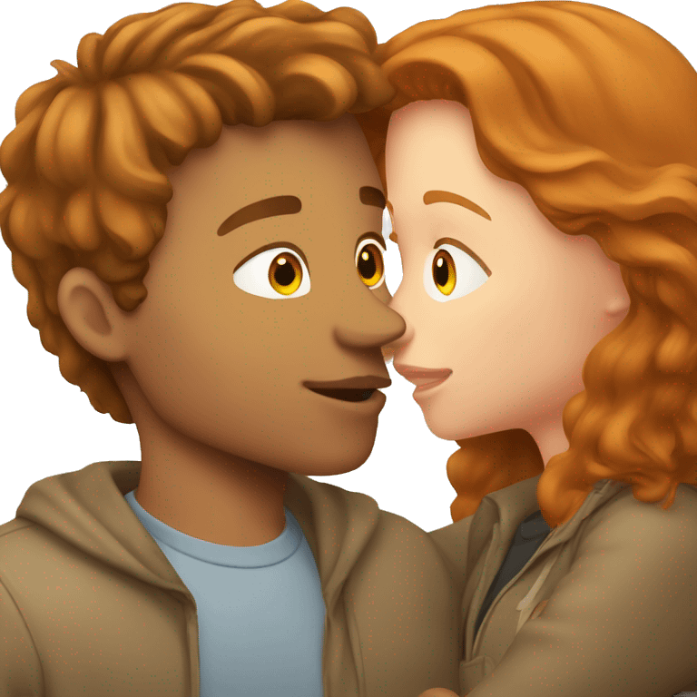 Brown hair girl kissing ginger guy emoji